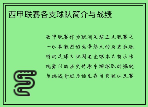 西甲联赛各支球队简介与战绩